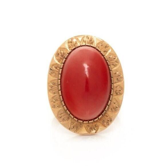 Vintage 14K Yellow Gold Coral Ring 7.5